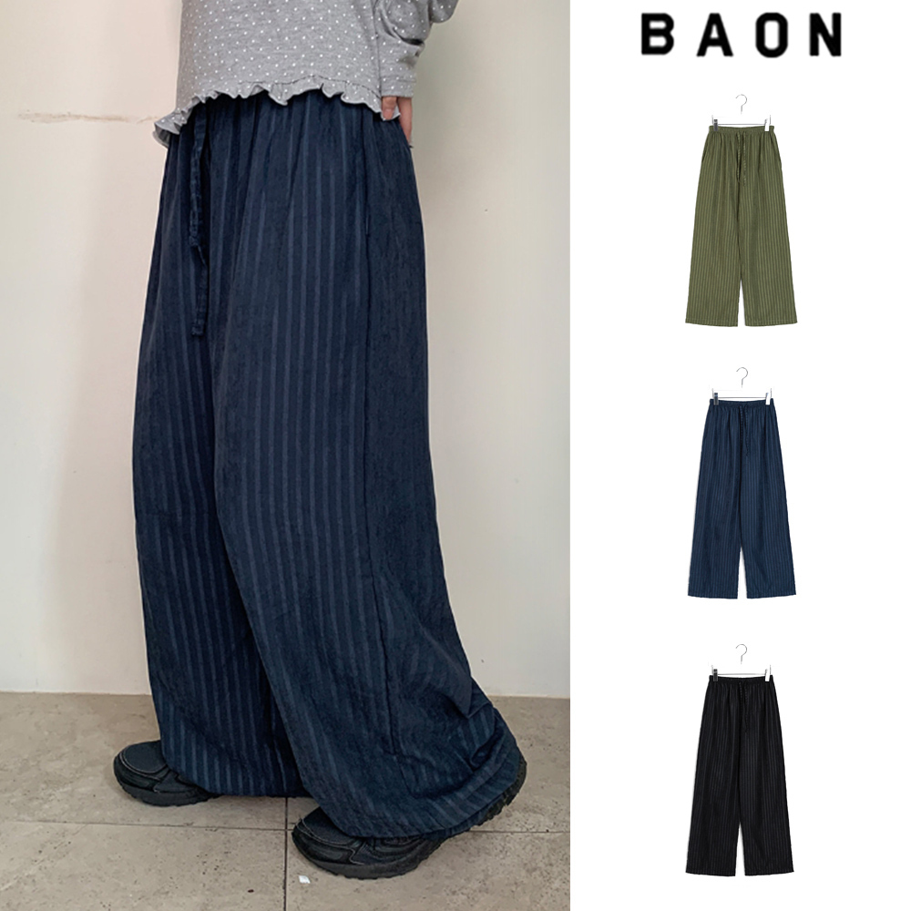 【BAON】Ronce Stripe Suede Wide Banding Pants