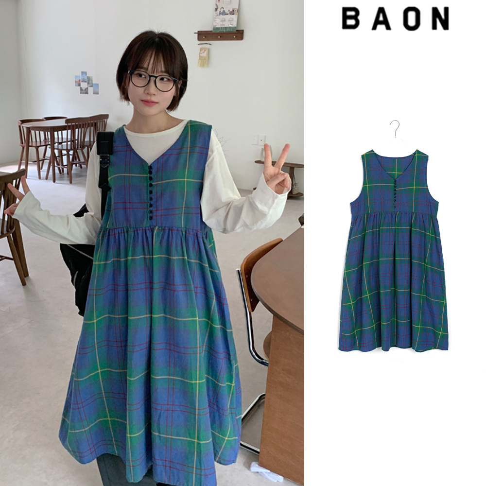 【BAON】Hiru Vintage Check Long One Piece