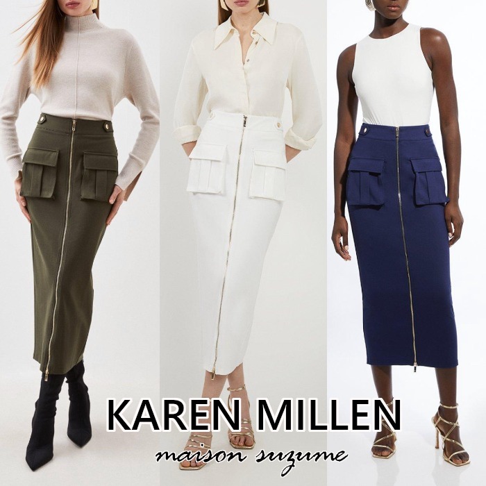 日本未入荷★Karen Millen ジオメトリーペンシルスカート KAREN MILLEN】カーゴポケット☆ジップアップペンシルスカート