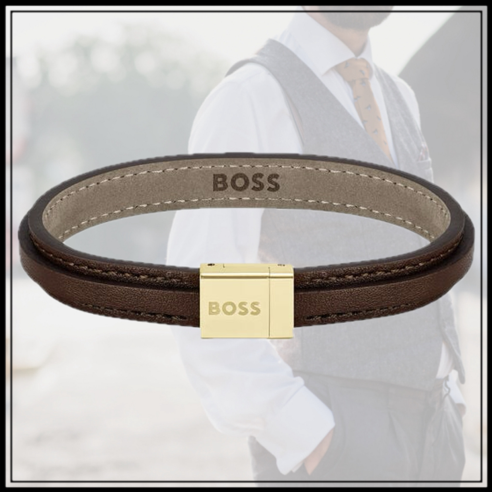 Hugo BOSS▼ブラウン▼レザーブレスレット Hugo BOSS▽ブラウン▽レザーブレスレット