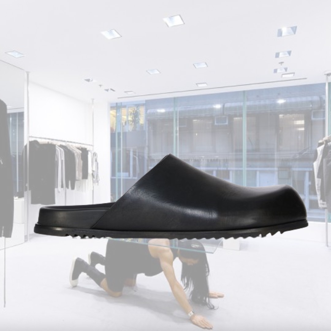 【希少】RICK OWENS ウォッシュドカーフ ミュール ブラック