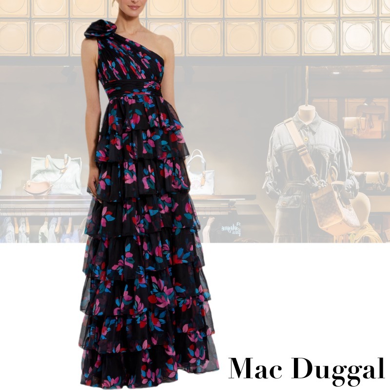 ●Mac Duggal●シフォン ティアード フリルガウン