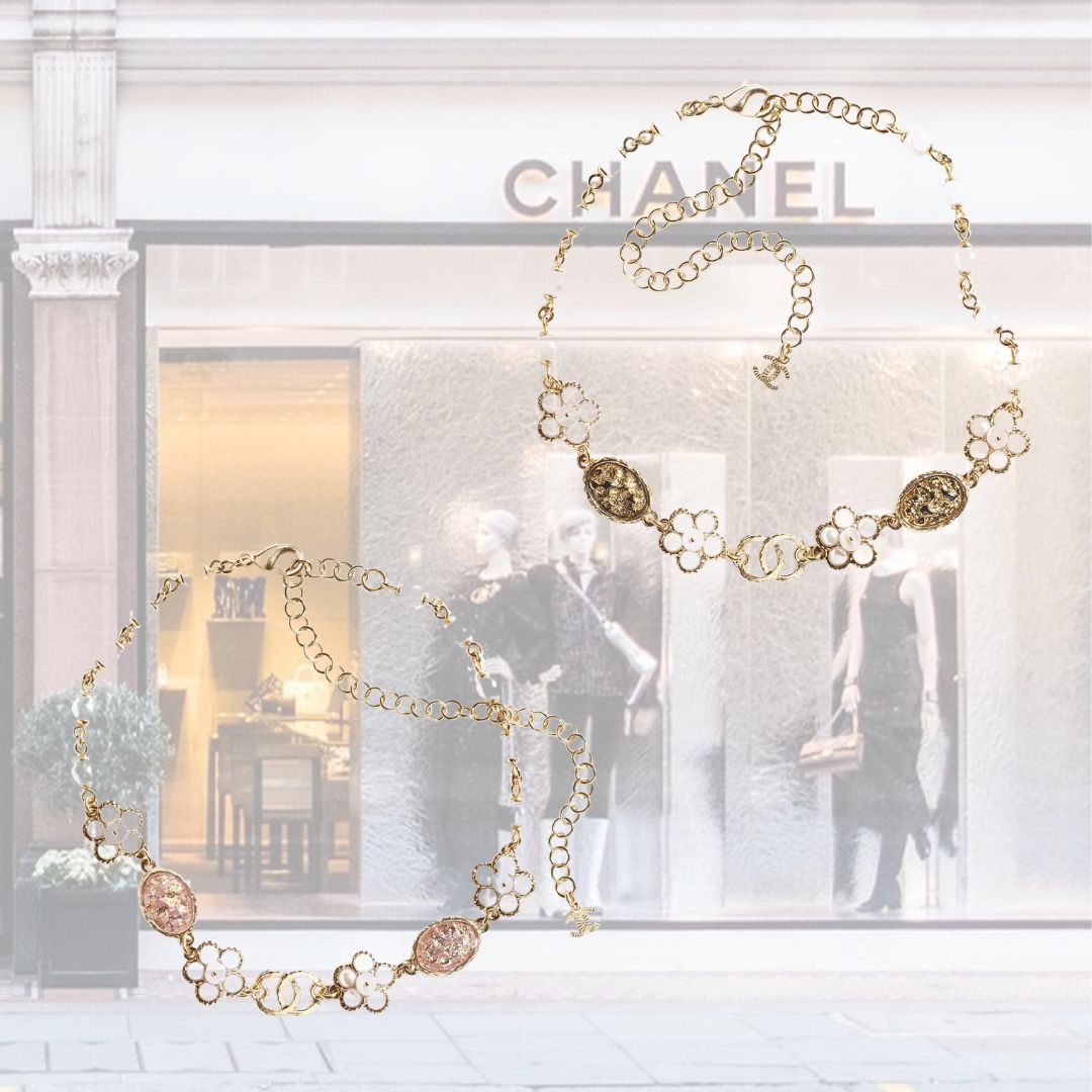 【CHANEL】チョーカー CCロゴ パール フラワー デニムに合う