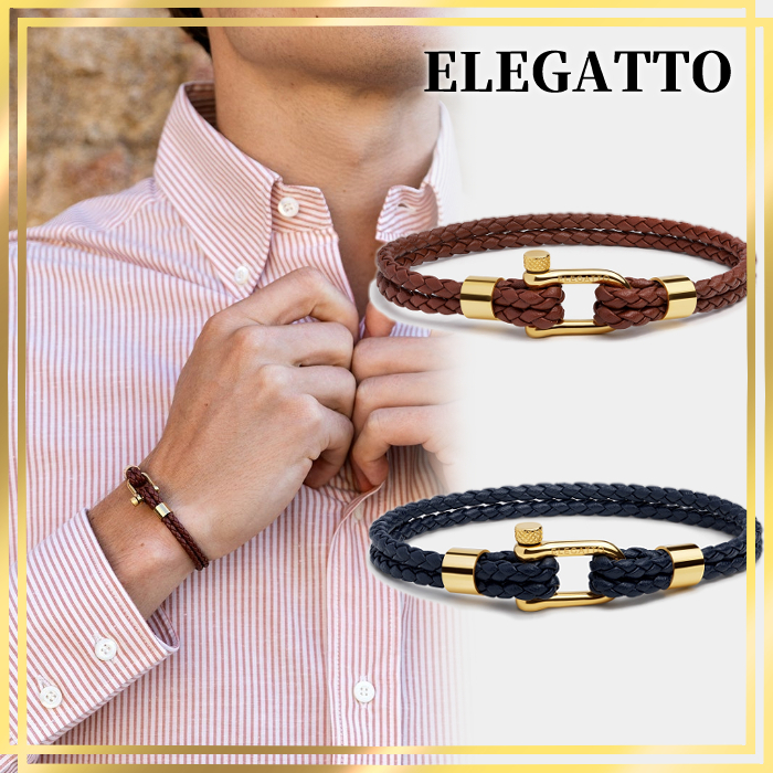 国内発送☆ELEGATTO☆ヘリックス 編みこみレザー ブレスレット