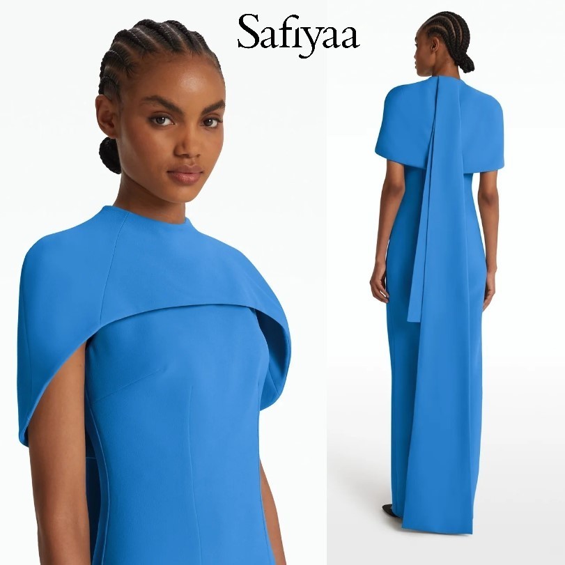 国内発| Safiyaa ケープ&ドレープバック ロングドレス