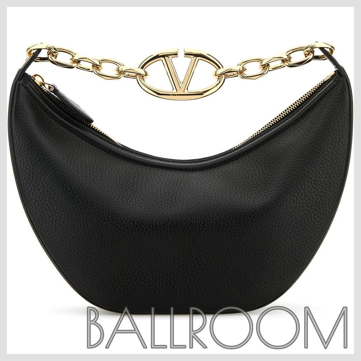ハンドバッグ VALENTINO BLACK LEATHER SMALL HOBO VLOGO MOON HANDBAG