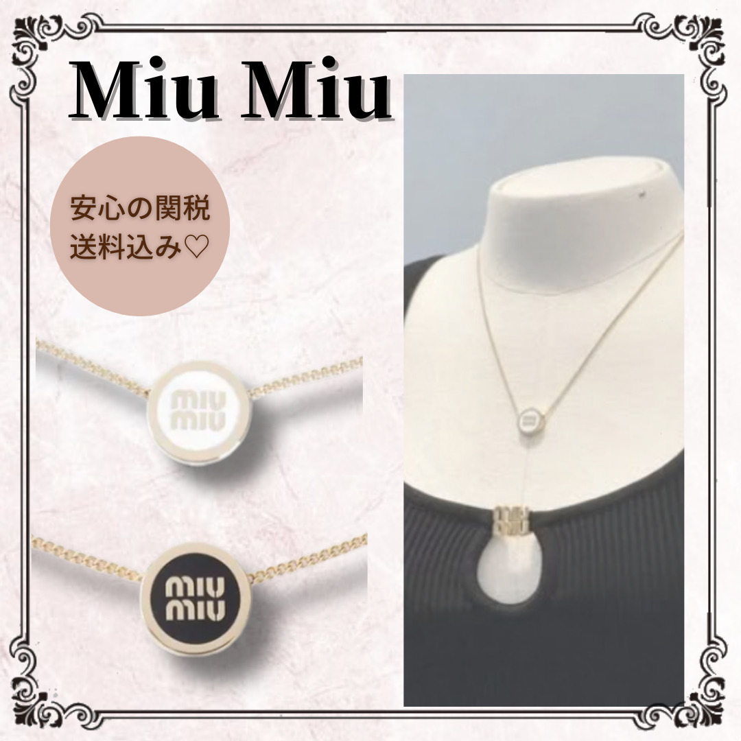 関税込□*MiuMiu* ラウンドロゴビジュー真鍮ネックレス