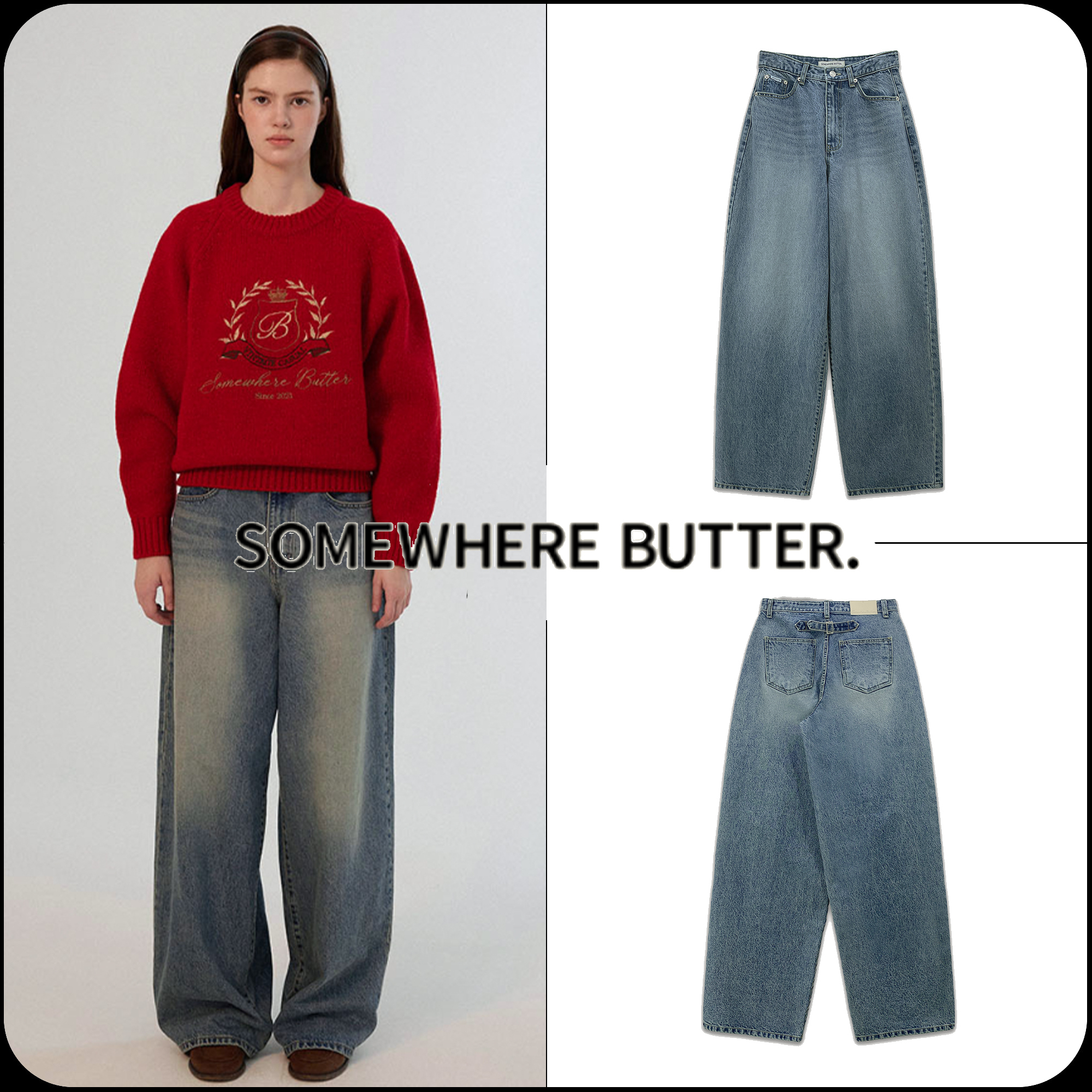 [SOMEWHERE BUTTER]★24FW★Vintage Buckle Wide Denim Pants
