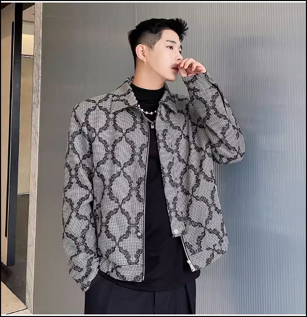 春秋 韓国 お洒落 総柄 メンズ ブルゾン ジャケット