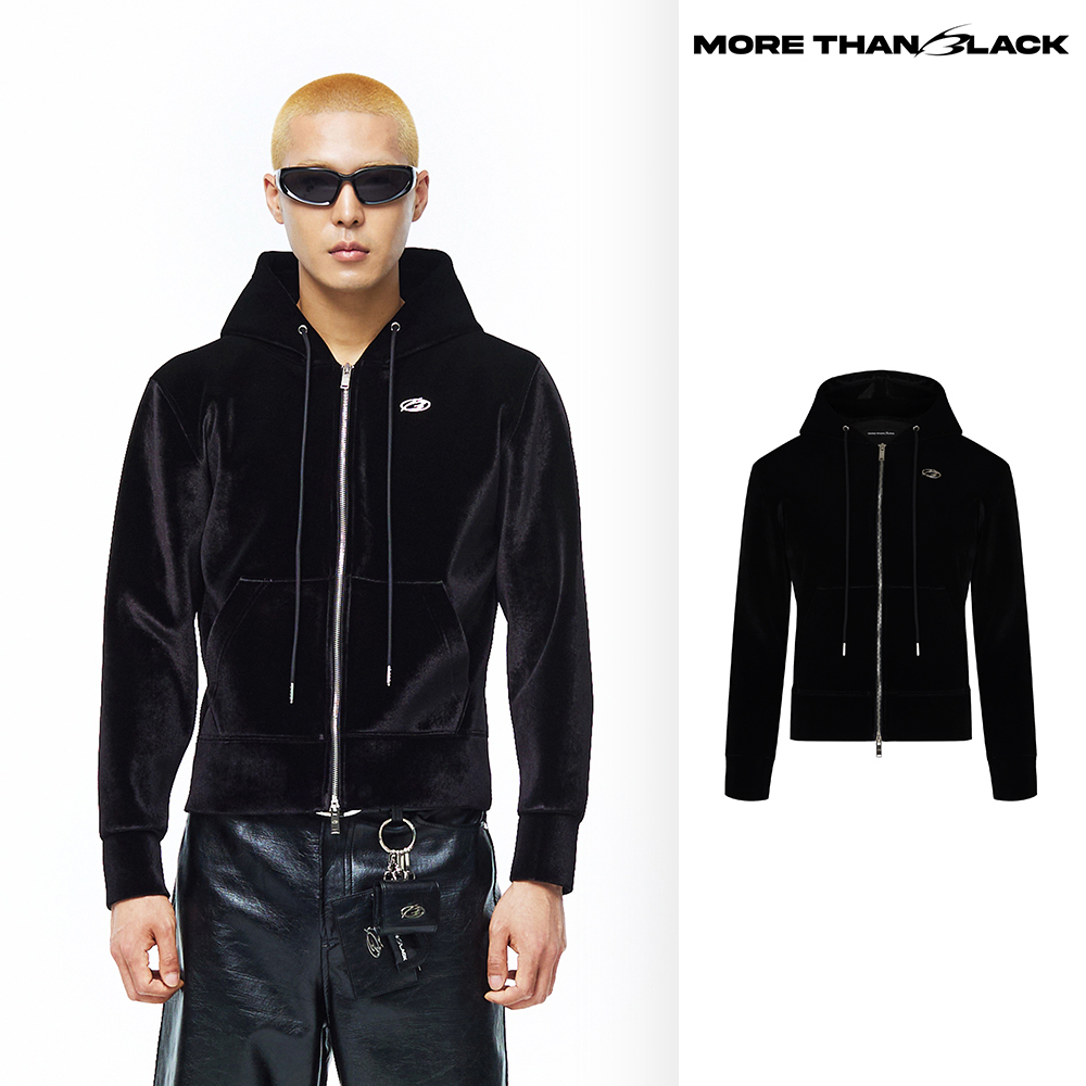 【MORE THAN BLACK】24FW★ LOGO HOOD VELVET JACKET