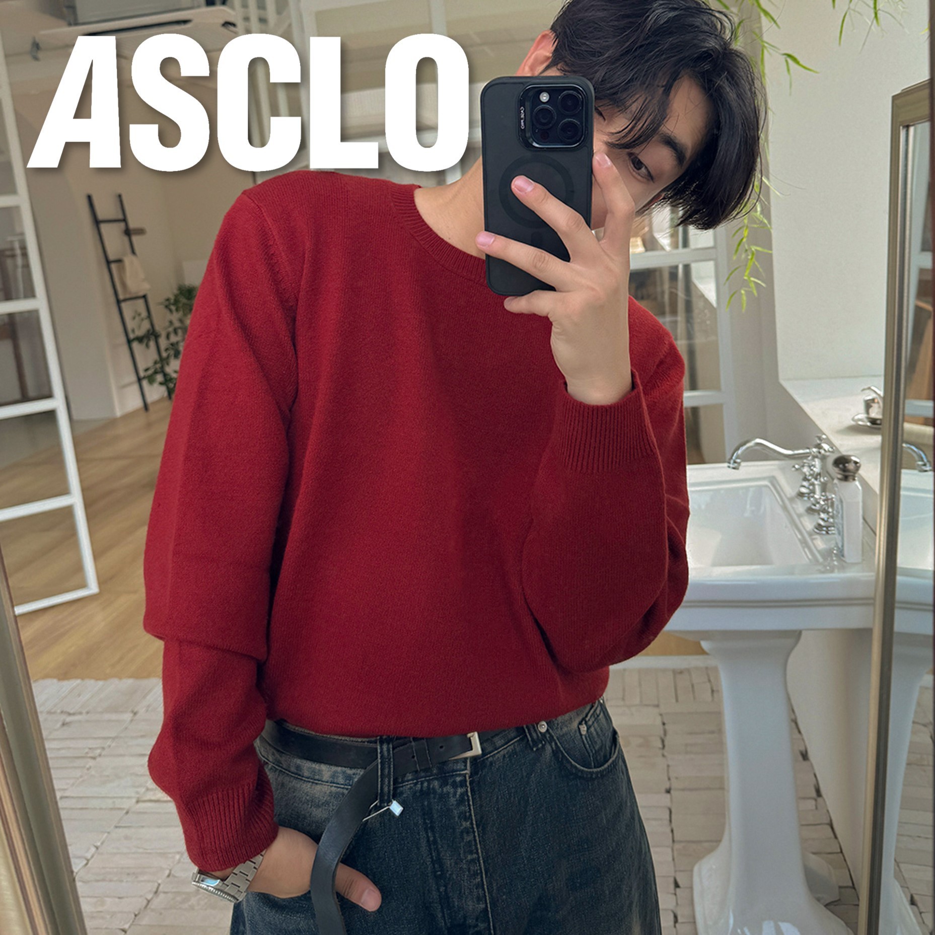 ニット・セーター ASCLO Fall Sunset Round Knit (12color)