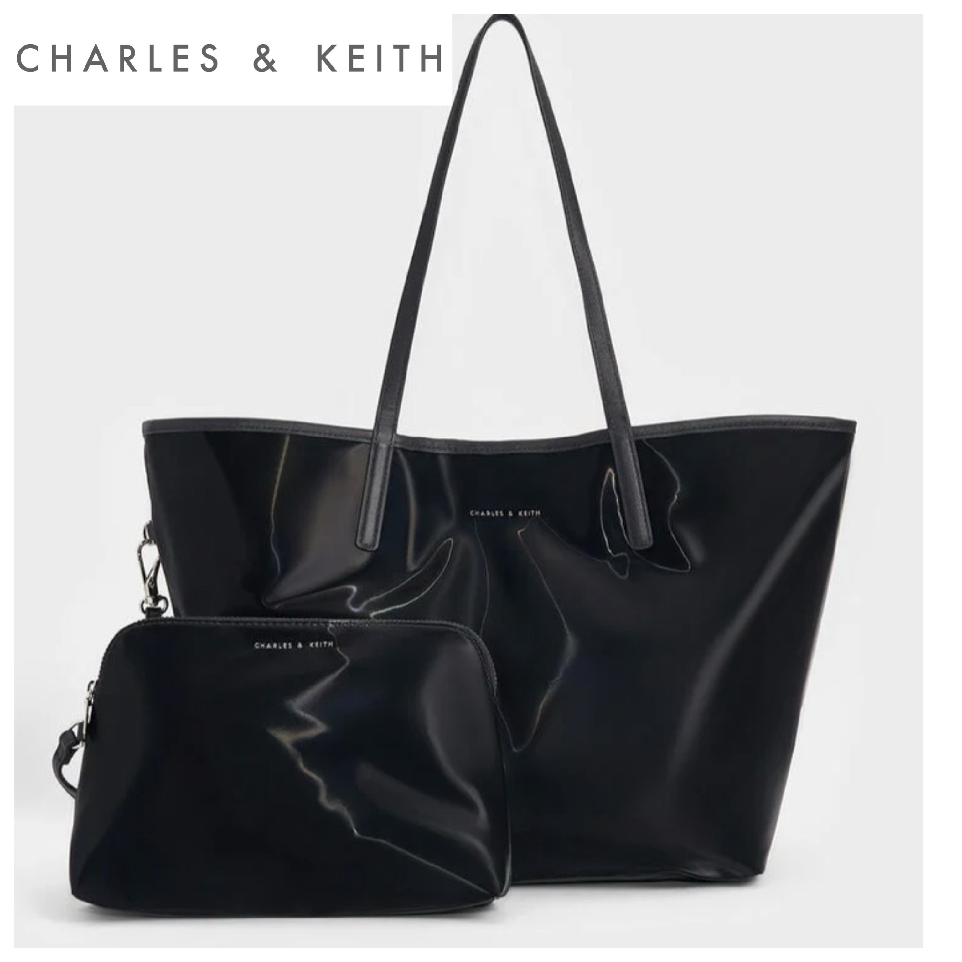 CHARLES & KEITH トートバッグ ブラック A4ok 通勤用最適