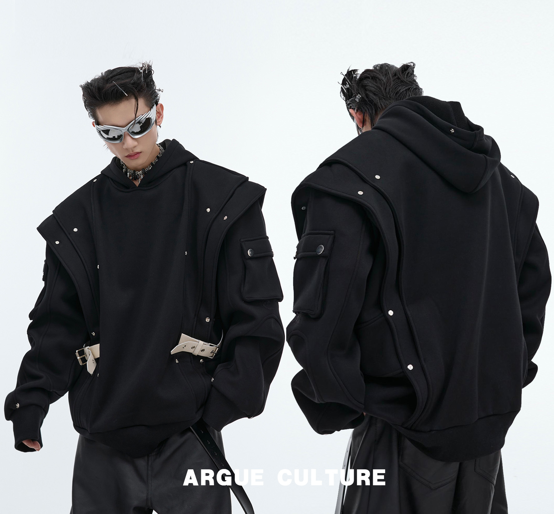 ArgueCultureフーディ レイヤードパーカー メタルベルト