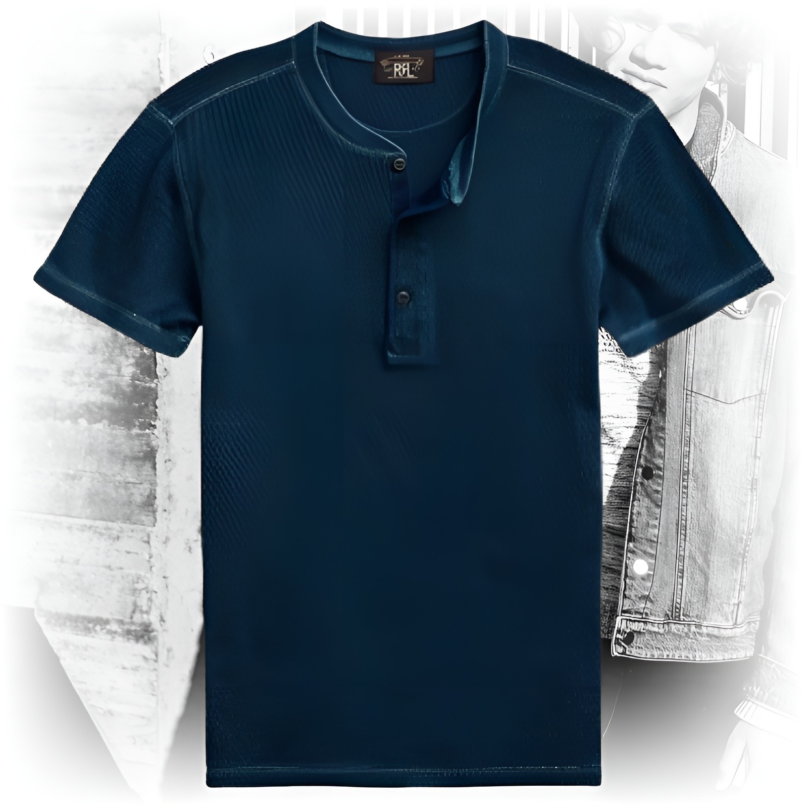 ワッフルニット ヘンリー 半袖シャツ【RRL】ヴィンテージ風 Blue
