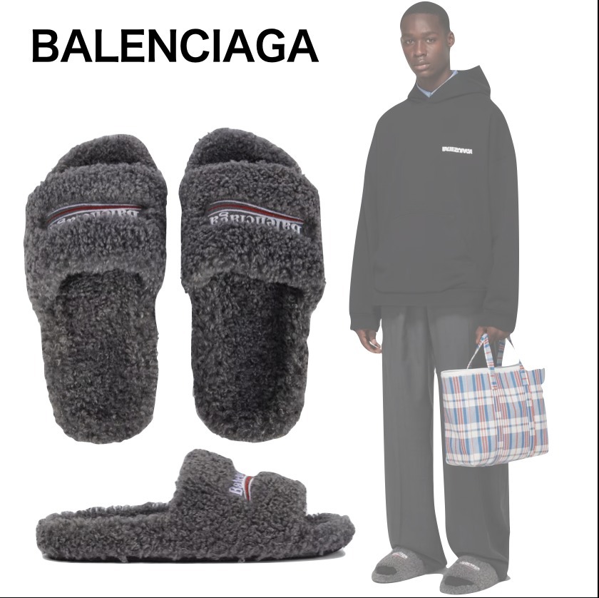 【BALENCIAGA】キャンペーン ファーリースライド グレー