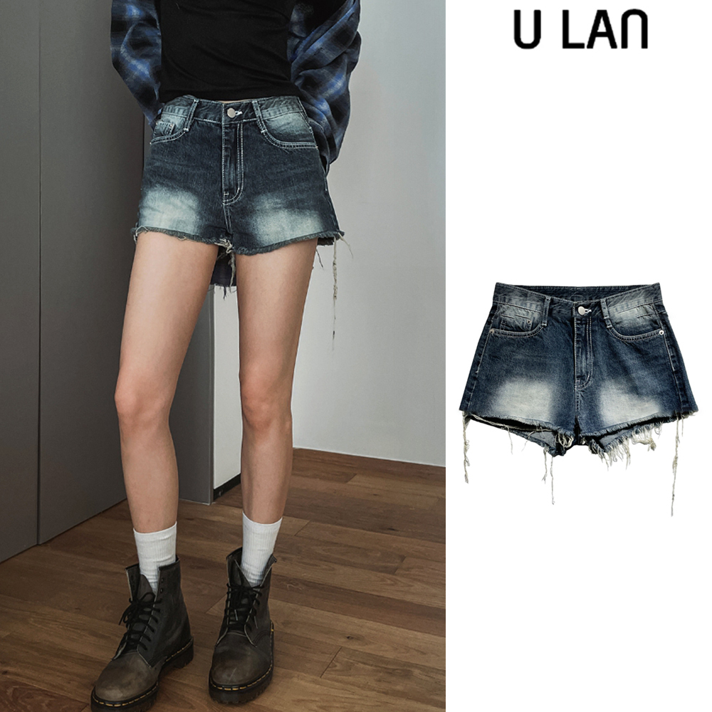 【U LAN】Watery washing vintage denim shorts