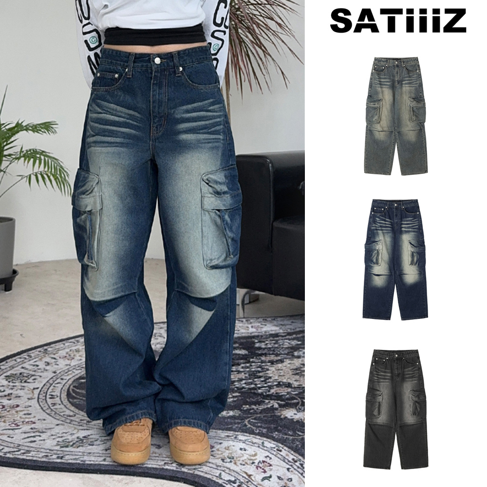 【SATIIIZ】Nellon pintuck cargo denim pants
