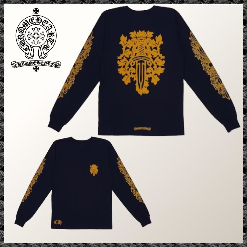 【CHROME HEARTS】V89 ダガー ロング Tシャツ ネイビー/イエロー