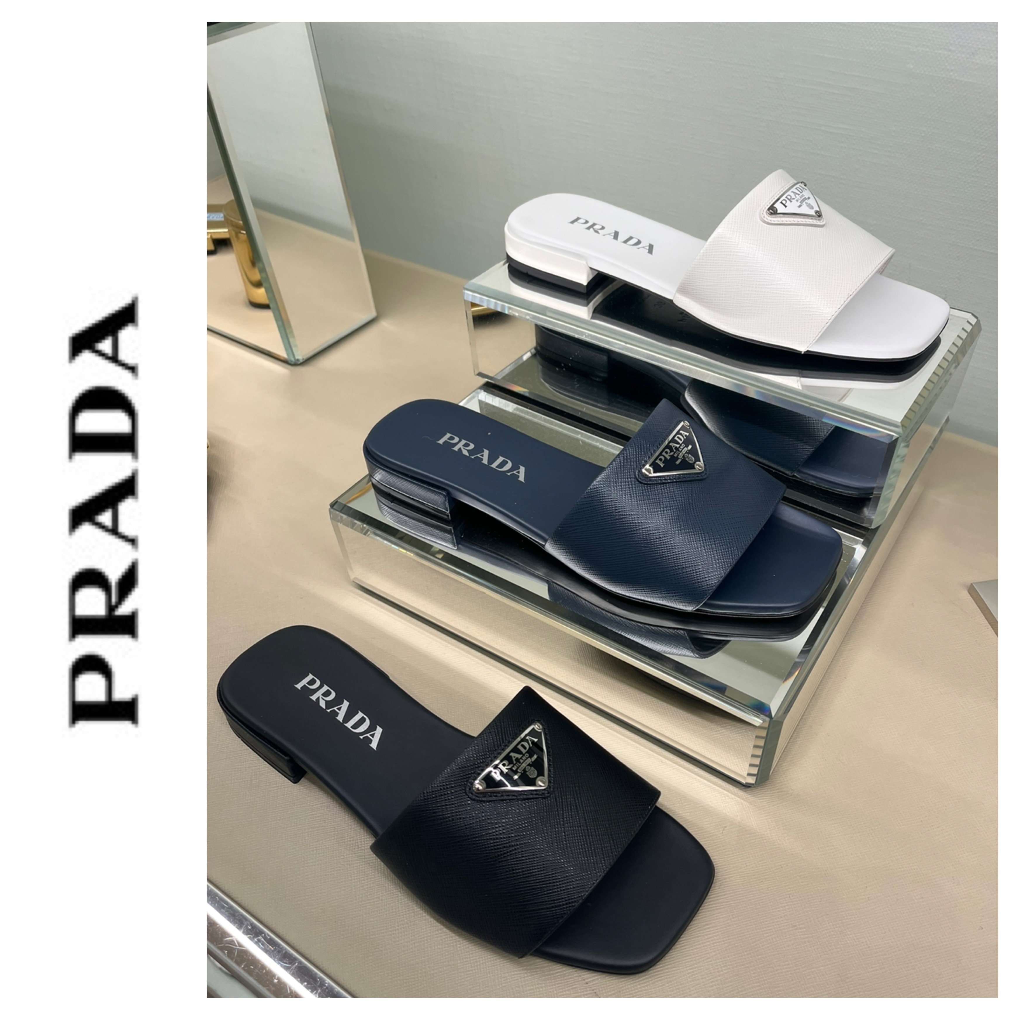 【PRADA】トライアングルロゴ★レザー サンダル