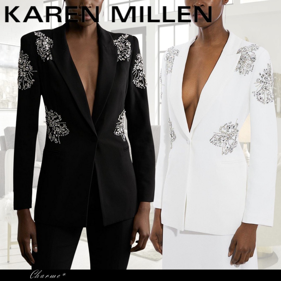 KAREN MILLEN テーラード ロング ブレザー 長袖 Vネック