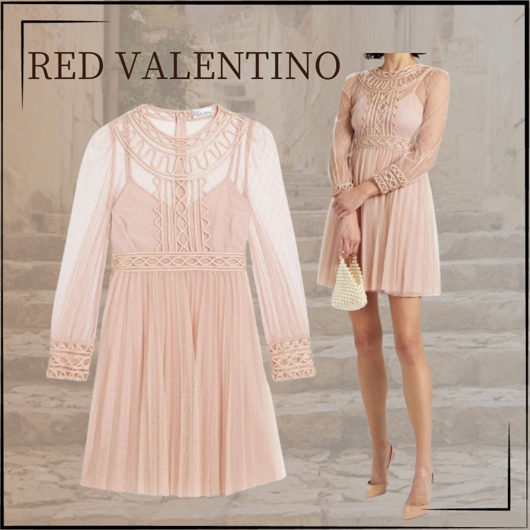 新品 大人気商品  RED VALENTINO】ドットチュール ミニワンピース プリーツ入り ワンピース