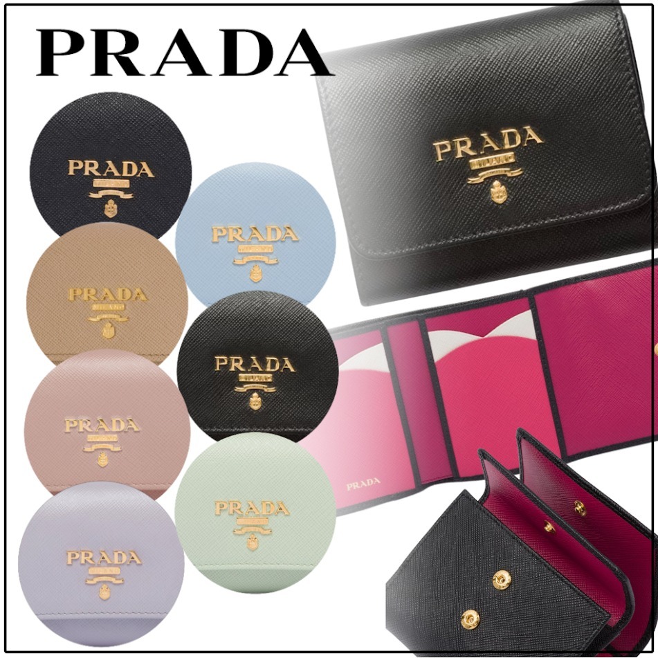 国内直営【PRADA】可愛いサフィアーノマルチカラー 三つ折り財布