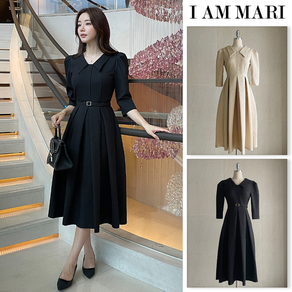 【I AM MARI】24FW★ Rebbe Jacquard Collar Pleated OP (Belt)