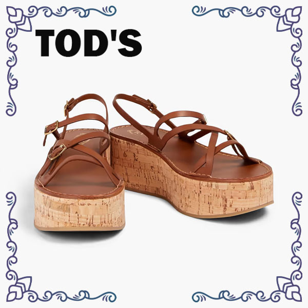 関税送料込 TOD'S レザー ウェッジ スリングバックサンダル