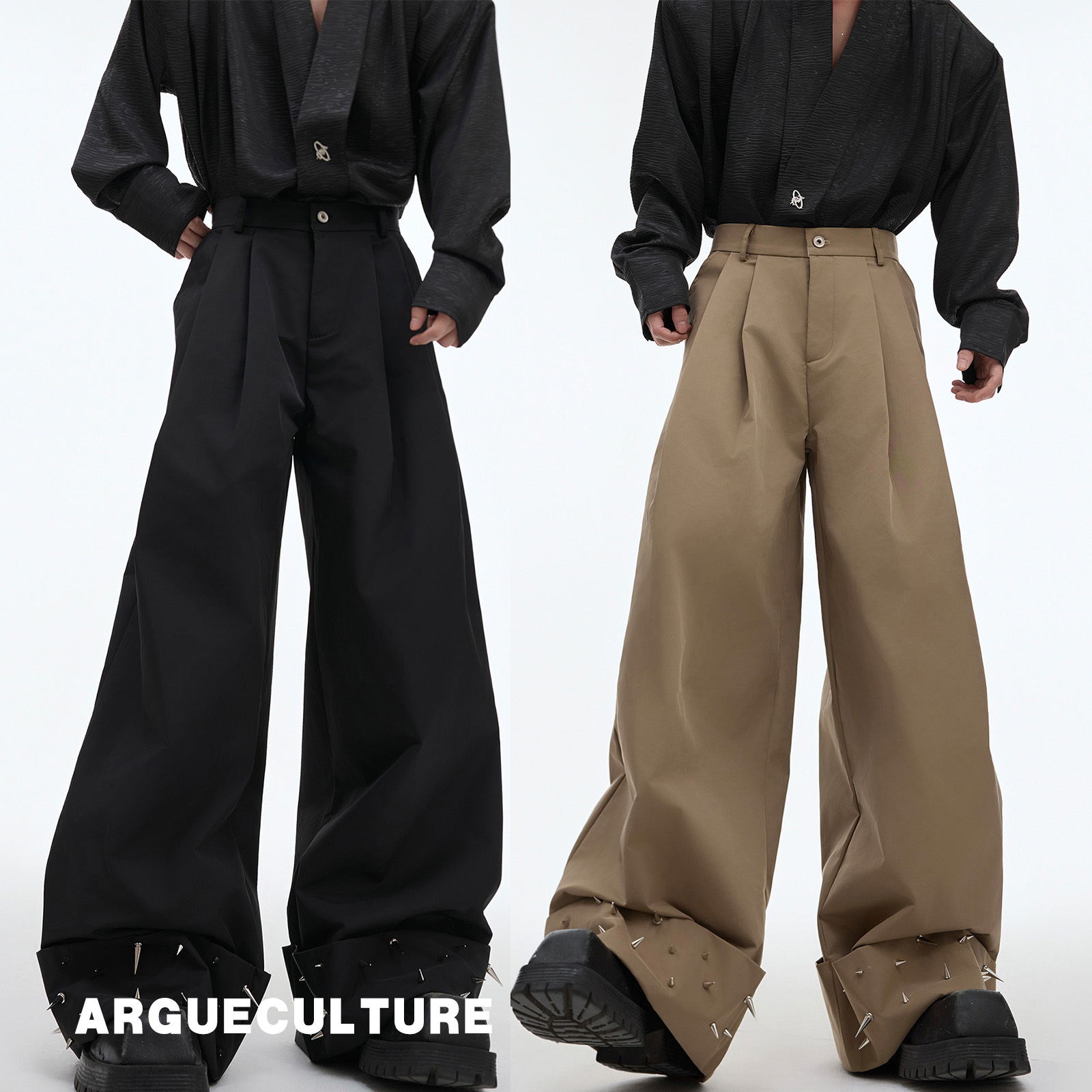 ArgueCultureリベットスラックスパンツワイドカジュアル