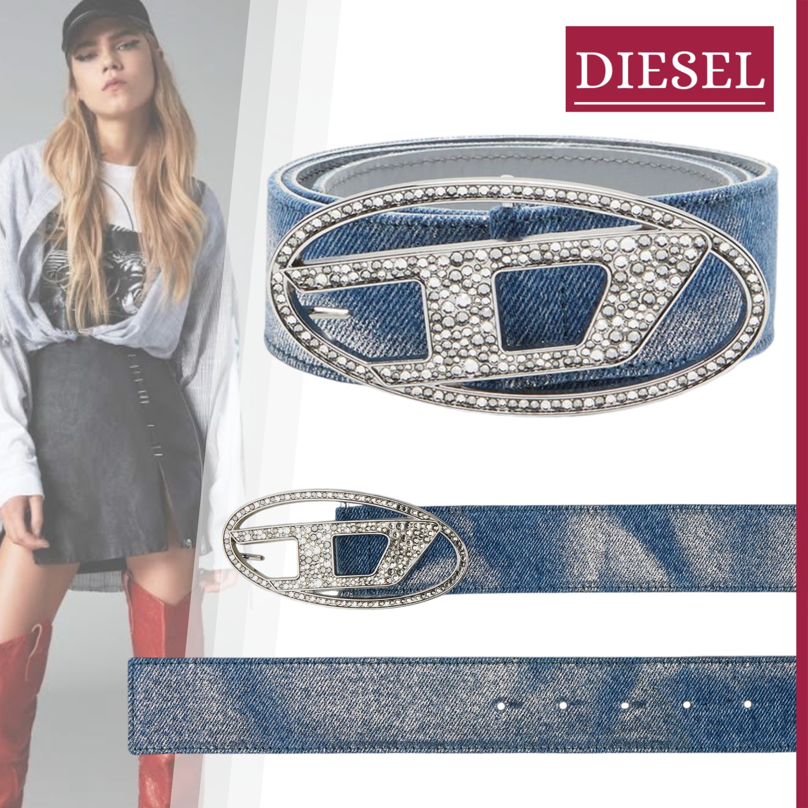 【国内即発】DIESEL『B-1dr Strass ベルト』送料込