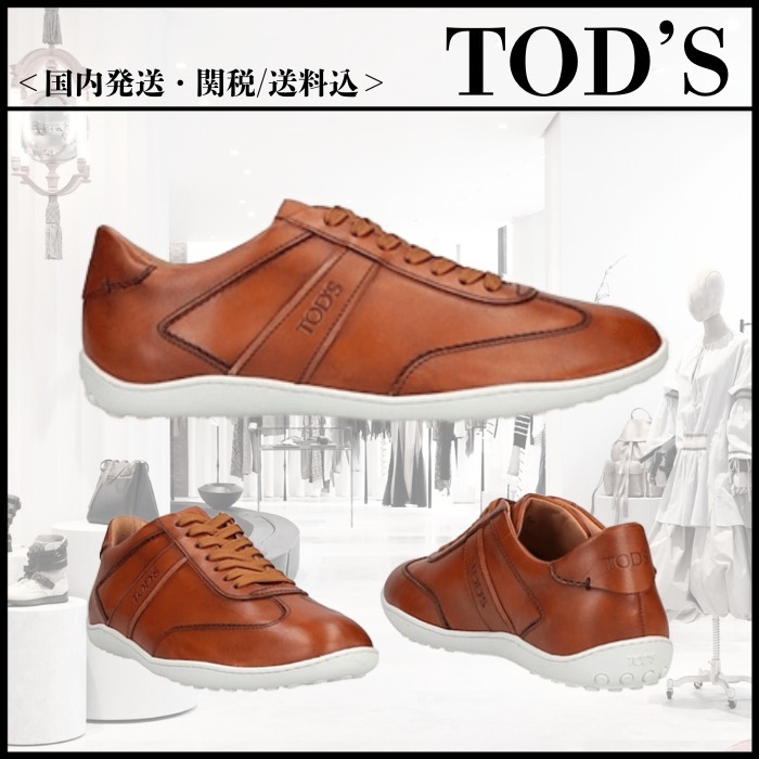 【TOD'S】ブラウン レザー ロゴ 無地 ローカットスニーカー