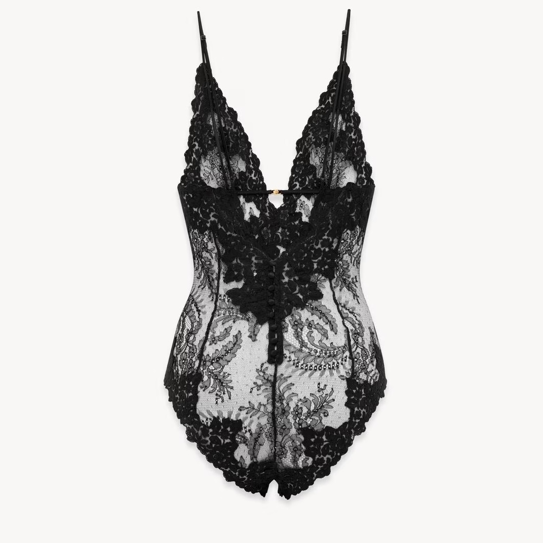 Saint Laurent 24FALL《ボディスーツ》レース ブラック DHL 直営