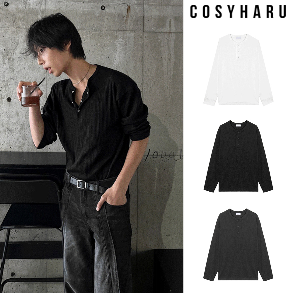 【COSYHARU】Pabien Ribbed Henley Neck