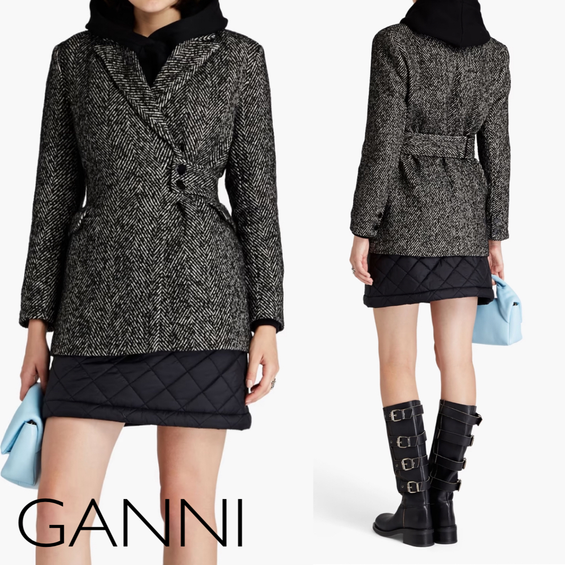 ショルダーパッド入り★ヘリンボーン★コート★ GANNI
