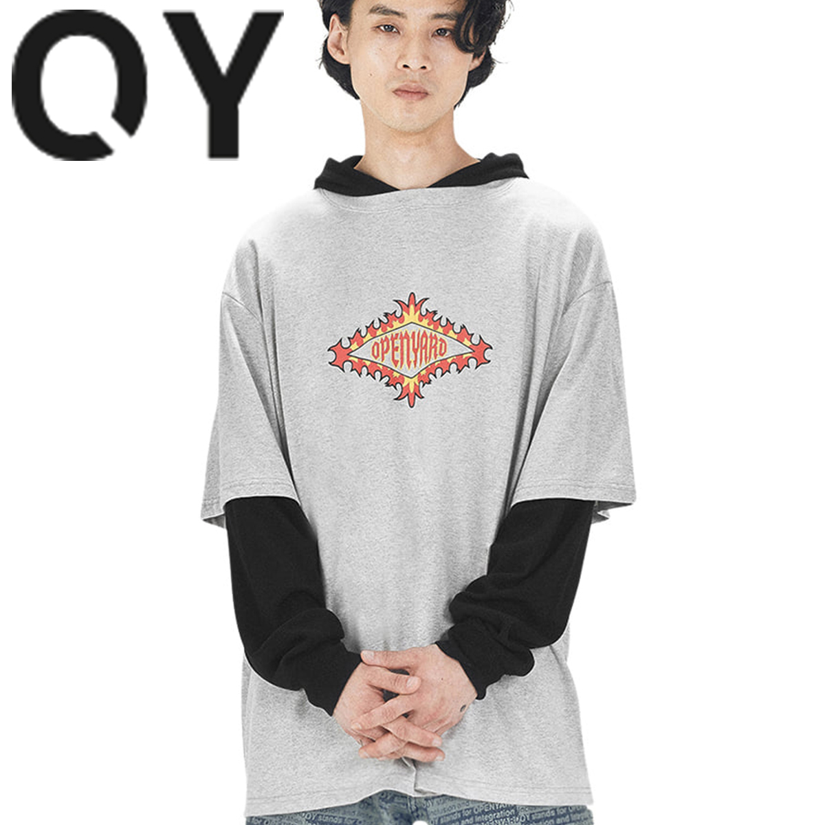 ★OY★WAFFLE LAYERED HOODED LONG SLEEVE - MID MELANGE★人気