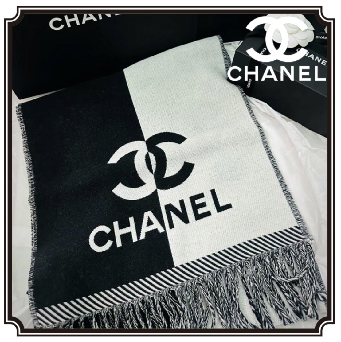 【バイカラーがお洒落♡】CHANEL マフラー国内発送