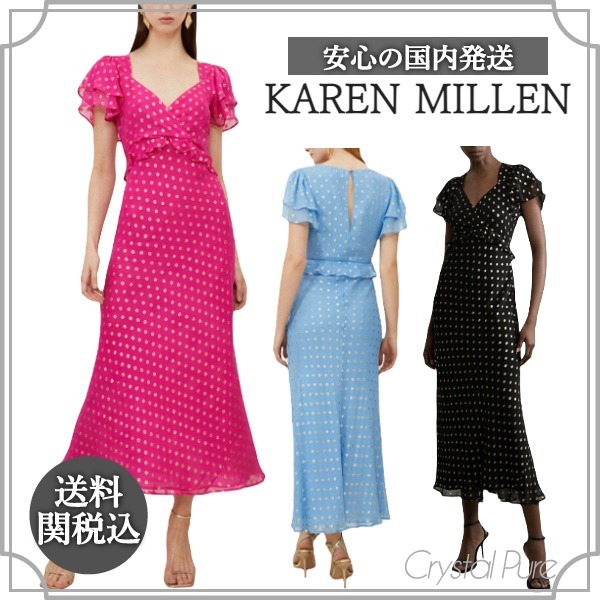 【KAREN MILLEN】メタリック ドット フリル ミディワンピース