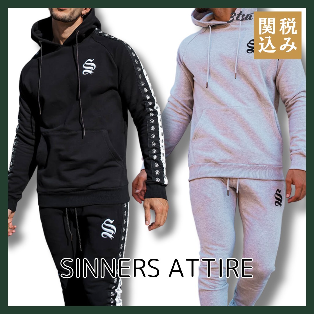 SINNERS ATTIRE★Double Tape パーカー 2色 ブラック/グレー