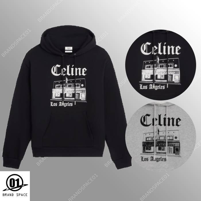 CELINE 限定トルバドゥール ルーズフーディー /コットンフリース CELINE ルーズ フーディー / コットンフリース - ブラック