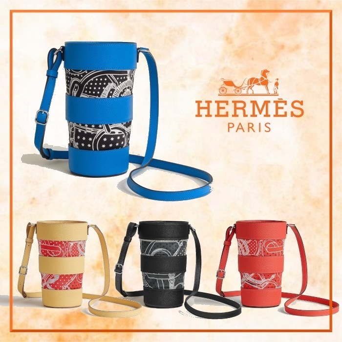 レザーとシルク 折りたたみ可能！Hermes Avecsoieボトルホルダー