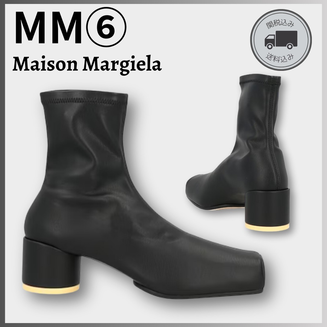 【MM6 Maison Margiela】 レザーショートブーツスクエアトゥ