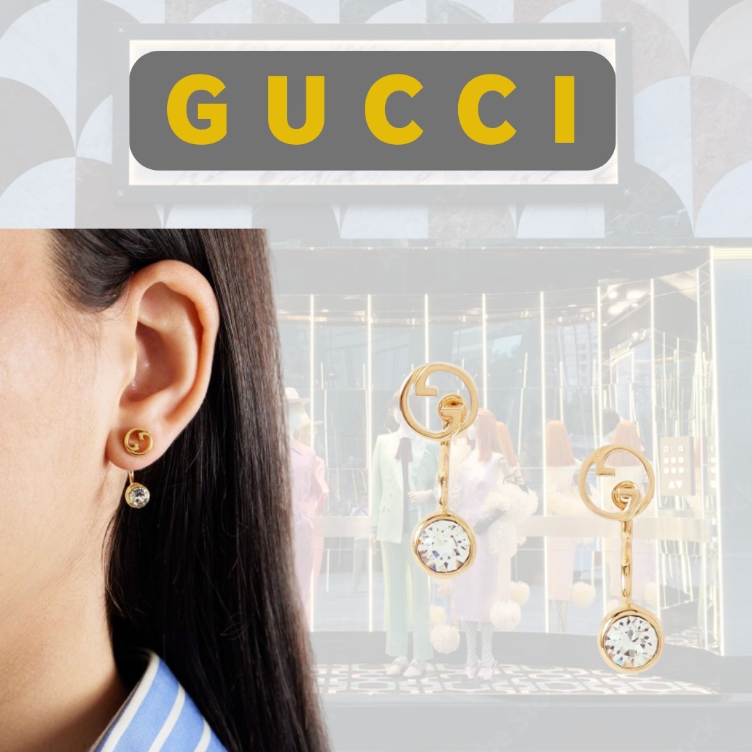 【国内発送関税込】【GUCCI】クリスタルピアスゴールドトーン