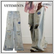 VETEMENTS ヴェトモン ワイドダメージデニムパンツ ブラック 関税送料込【VETEMENTS】ダメージ加工 ワイドレッグ ジーンズ