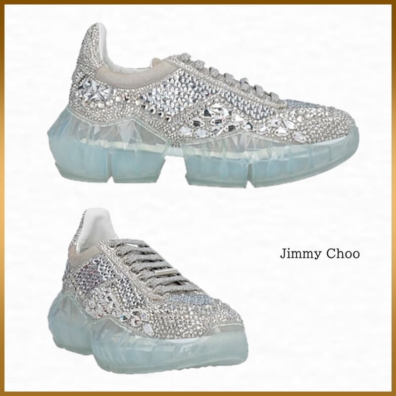 【JIMMY CHOO】スニーカー ロゴ スタッズクリスタル