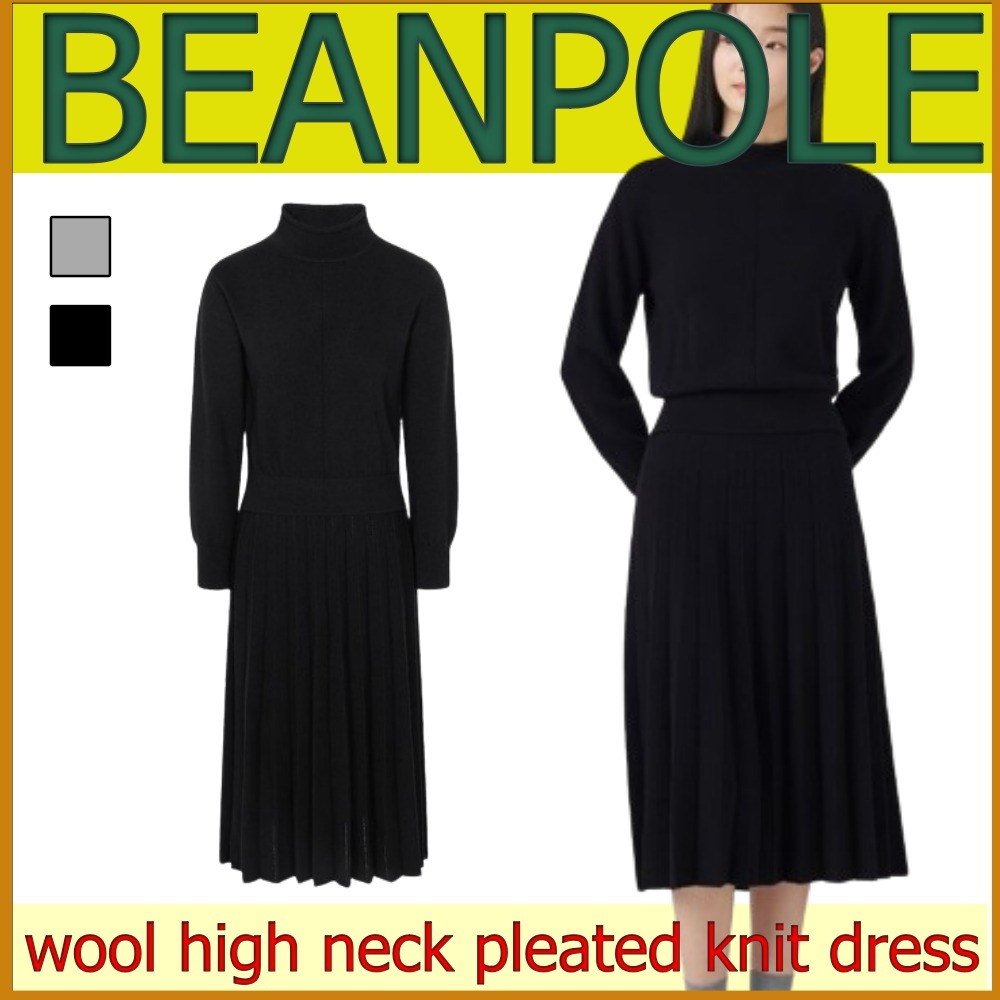 BEANPOLE LADIES◆ウール ハイネック プリーツ ワンピース◆