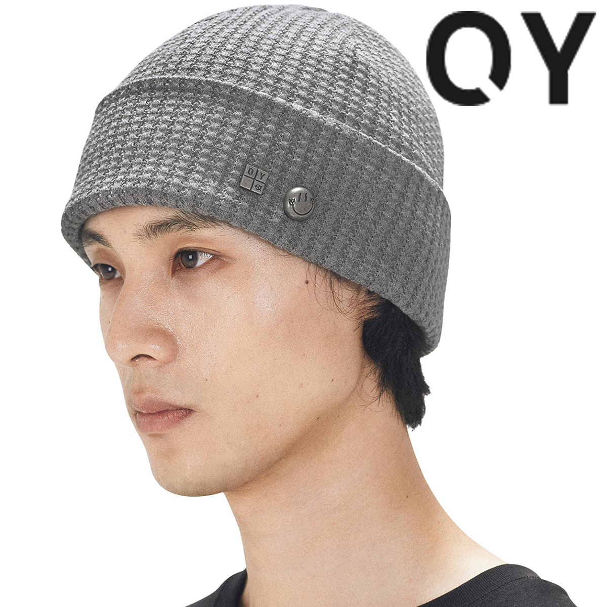 ★OY★SMILE CUBE RIVET WAFFLE BEANIE - GREY★正規品/送料込