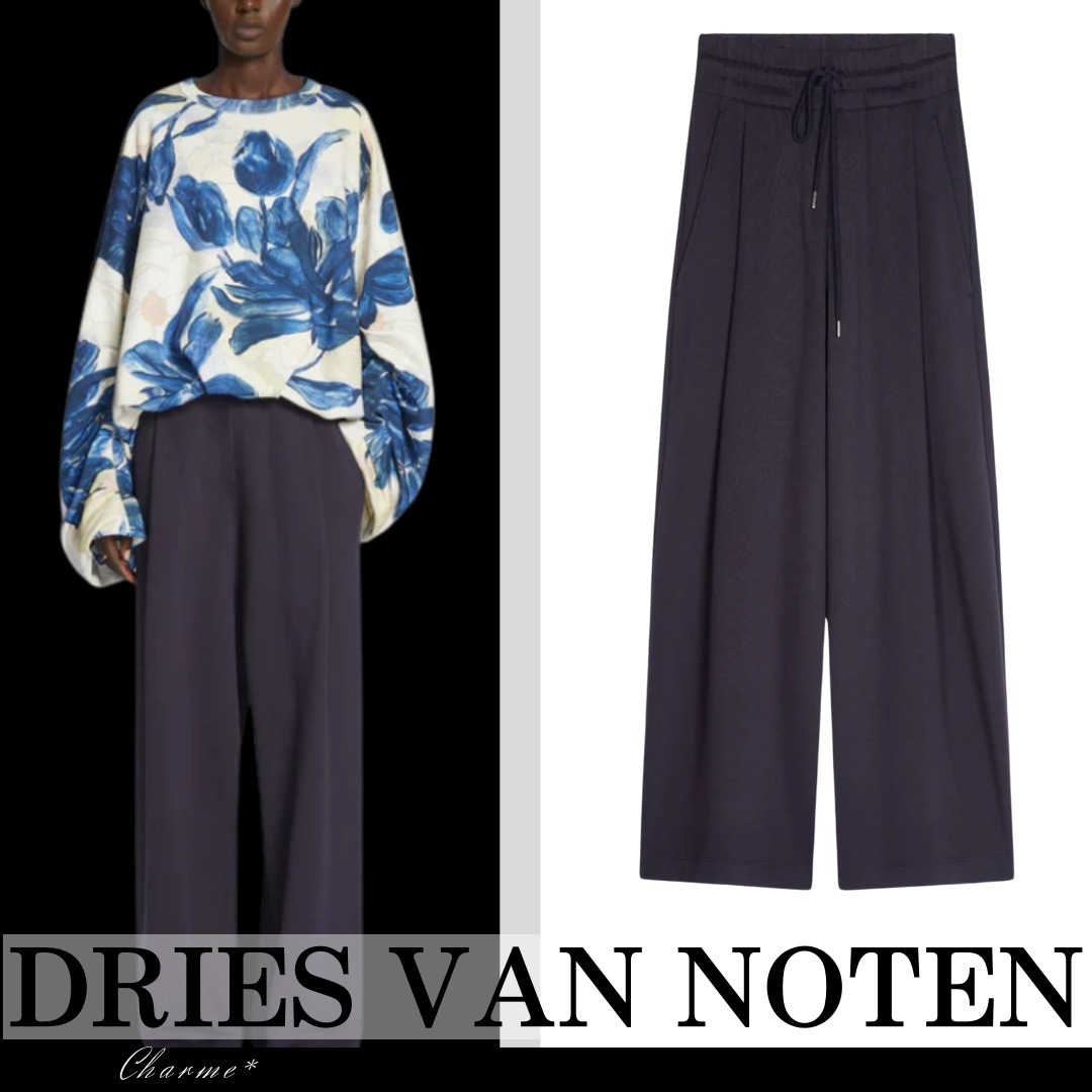 【Dries Van Noten】ロングパンツ ルーズフィット 無地 コットン