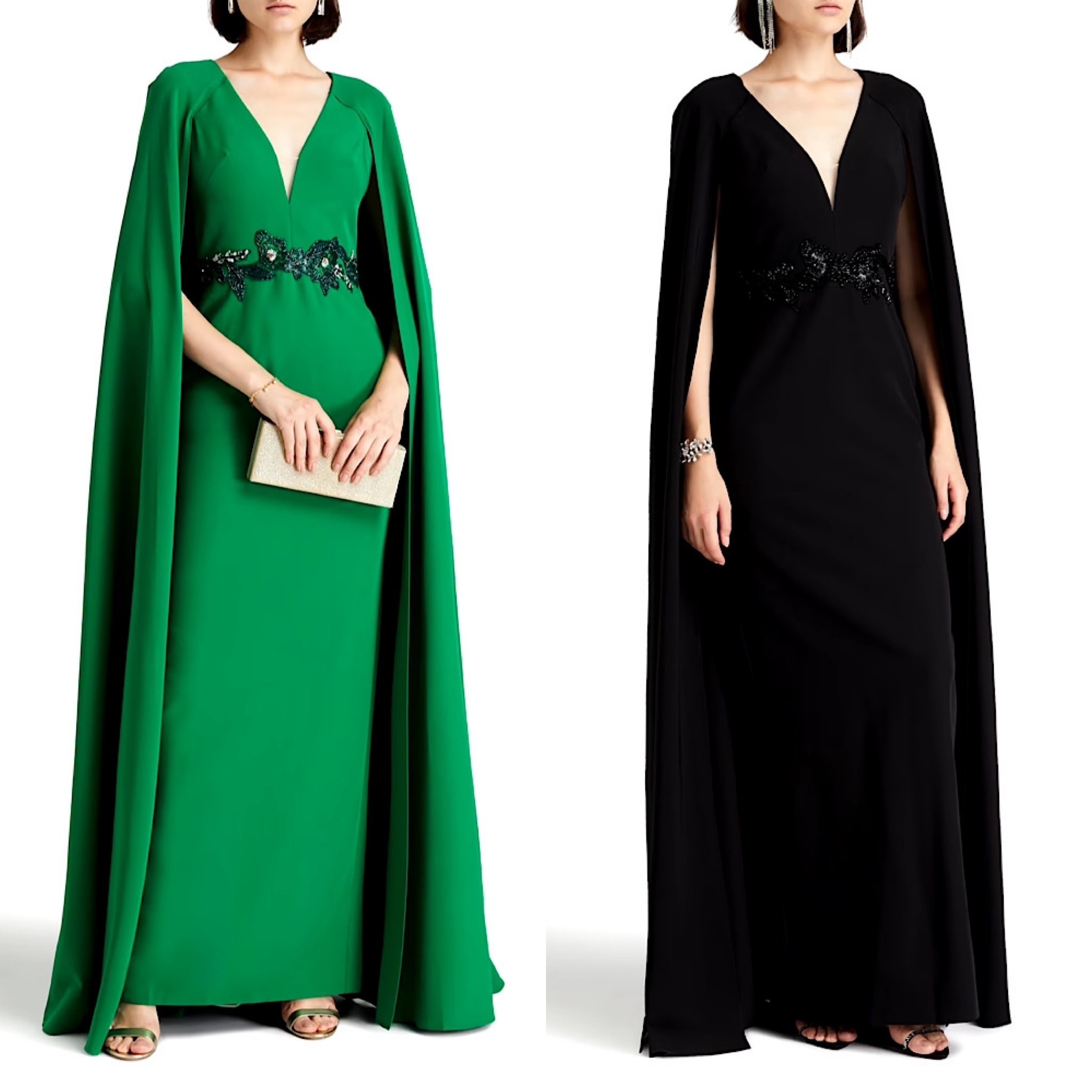 Marchesa notte 装飾 ウエスト ケープ ロングドレス 2色