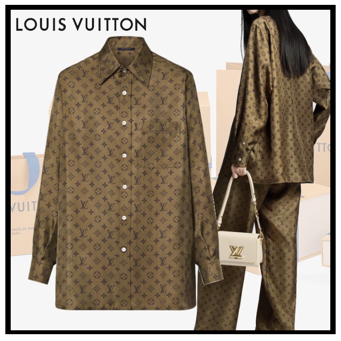 Louis Vuitton《モノグラム ソフトシャツ》キャメル シルク 直営