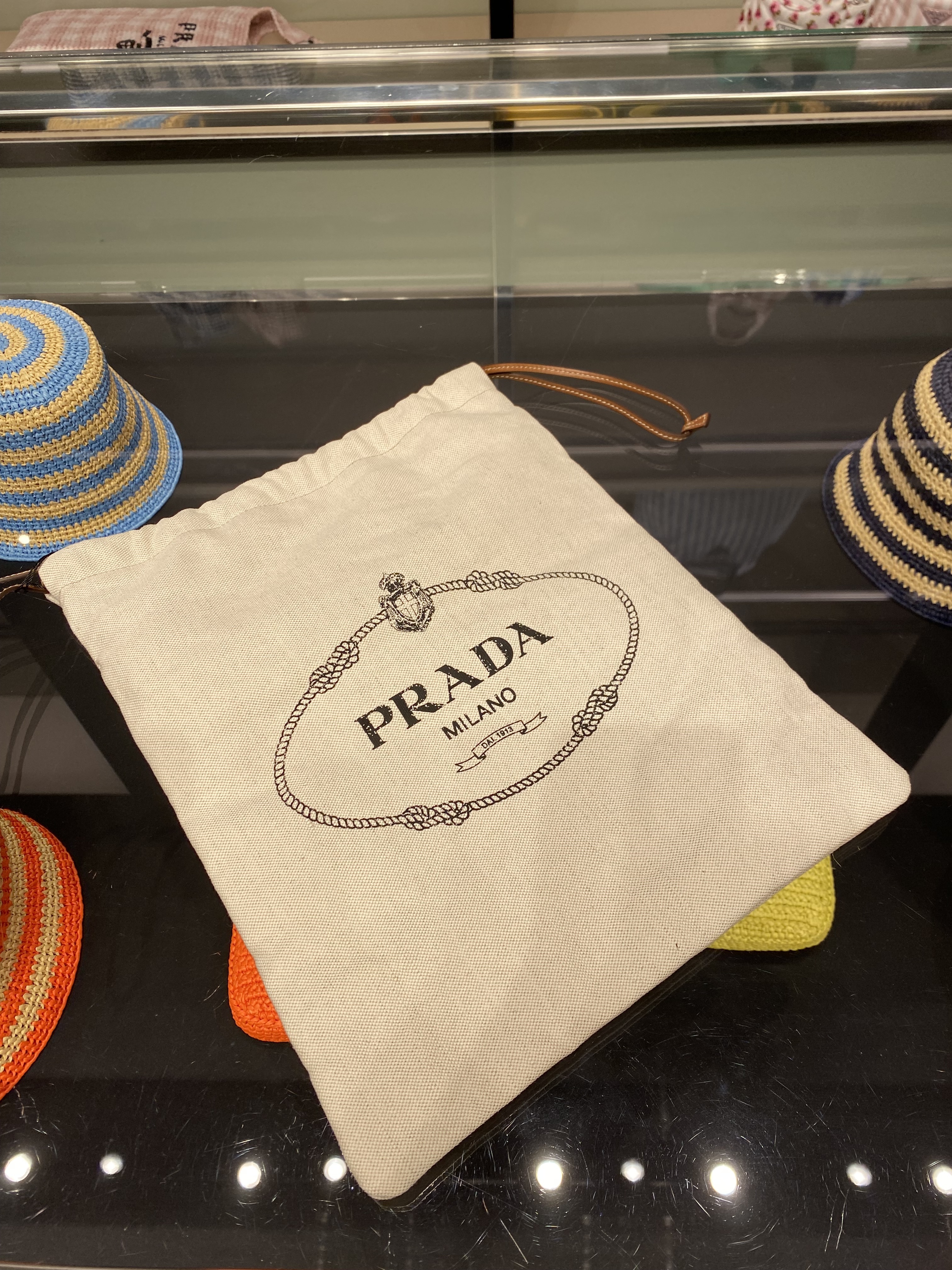 PRADA♪♪ロゴキャンバス＆レザー巾着バッグポーチ☆1NK001☆